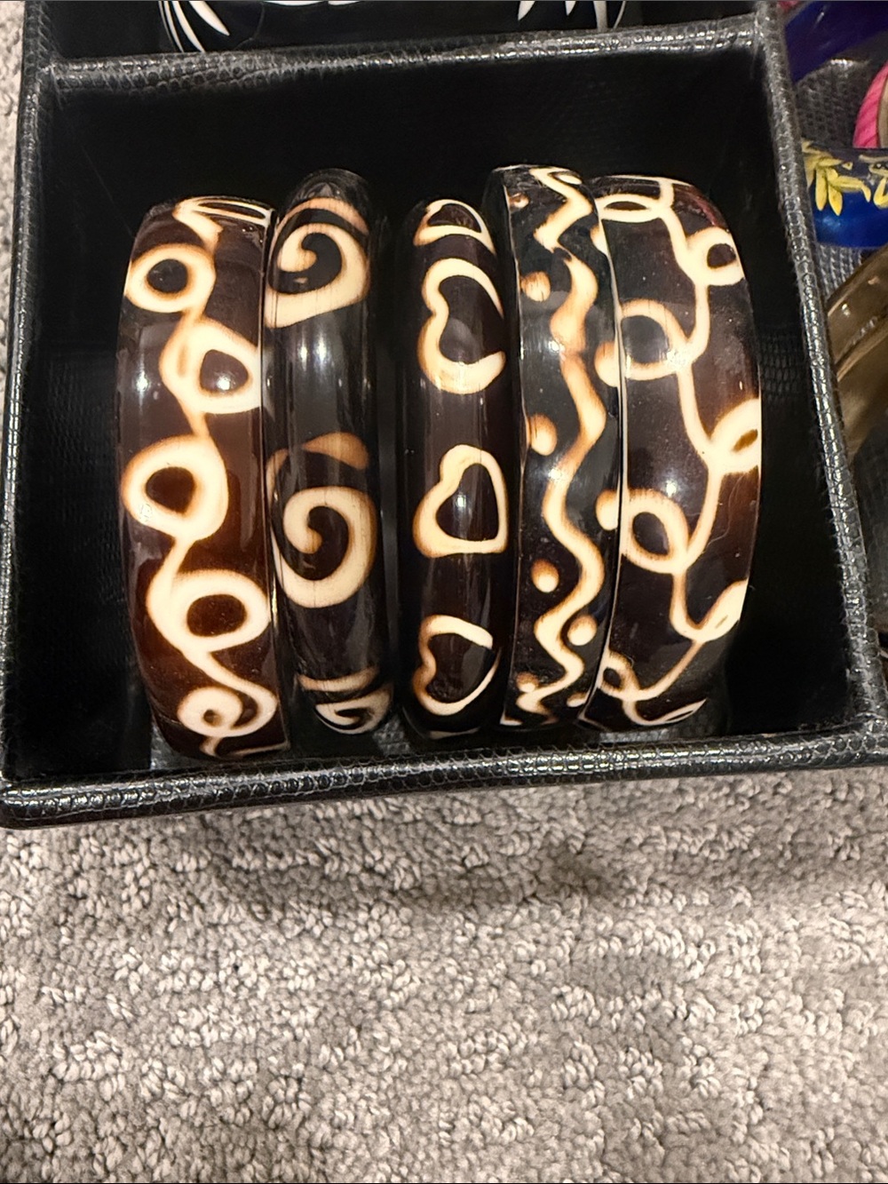 Handcrafted Black and Cream Swirl Resin Bangle Bracelet Set - Women Jewelry